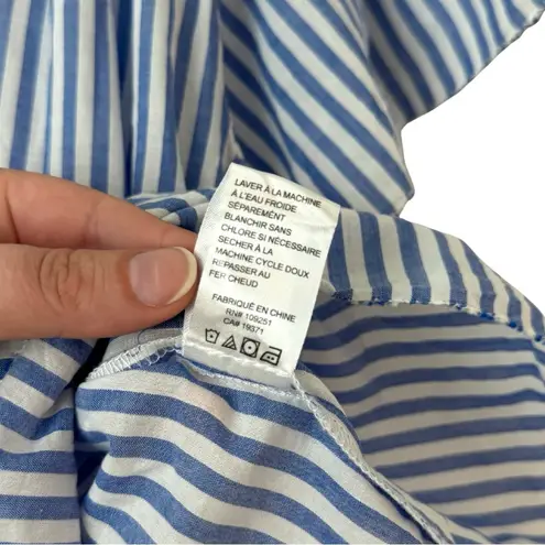 Trovata Small Carla Highneck Shirt in Blue White Stripe Flutter Sleeve Preppy