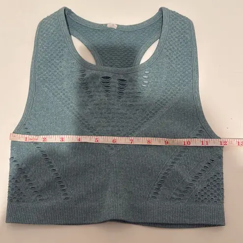 Alo Yoga  Lark Crop Top Seagrass Heather Blue Green Small Slashed Knit Halter