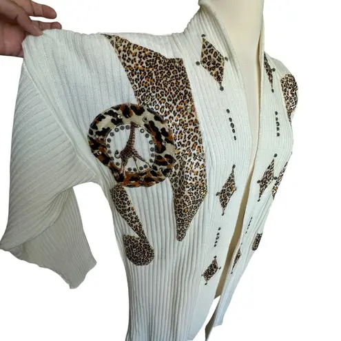 Vintage Focus USA Leopard Applique Cardigan OS Open Front Statement Maximalism Brown Size undefined