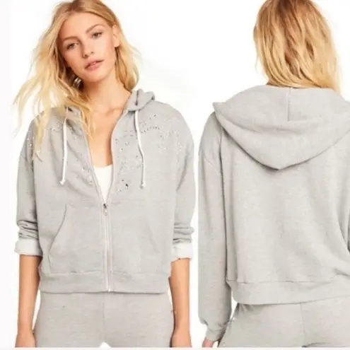 Wildfox  Gray Sequins Embellished Zip Up Hoodie Sweatshirt Jacket XS