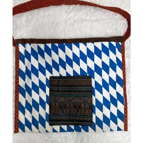 Handmade Quilted Patchwork Messenger Briefcase Bag Blue Red Brown OOAK - Image 13