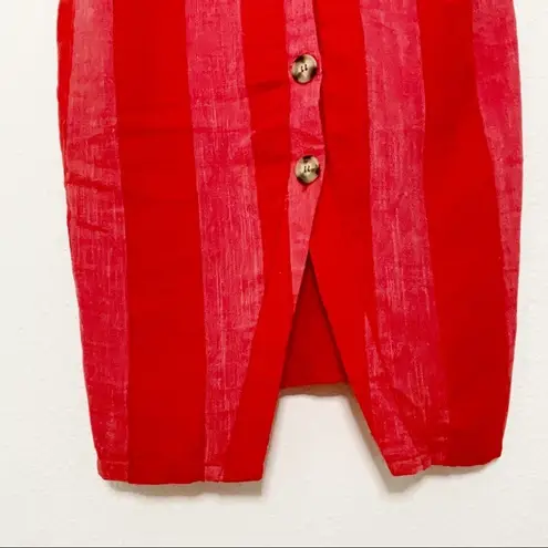 Urban Romantics linen blend red Striped Button Down midi dress