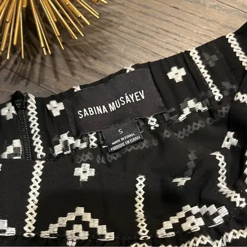 Sabina Musayev A Line Drop Waist Pleated Skirt Black and White Size Small