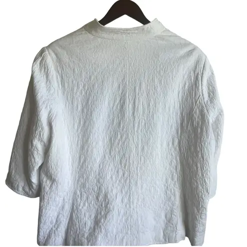 CJ Banks Women Quilted Jacket 2X Ivory Frayed Flower Applique' Shabby Chic