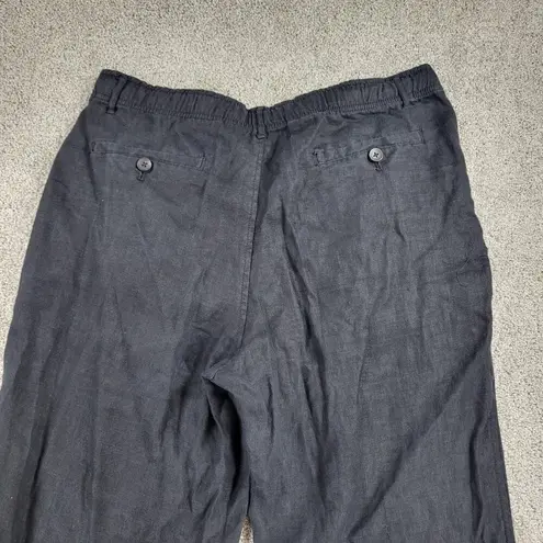 Club Room Luxury Womens Linen Pants XL Black Drawstring Straight Leg Pockets