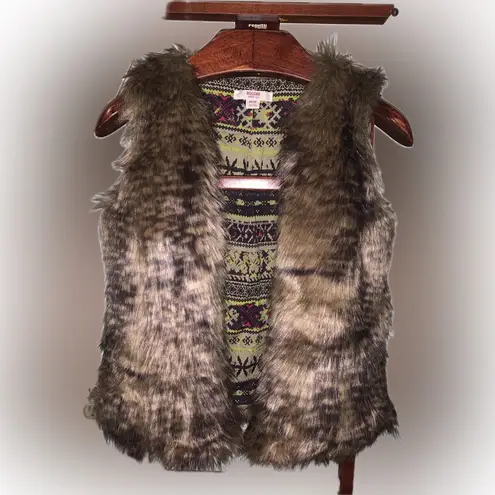 Mossimo Faux Fur Brown Speckled Furry Fuzzy Vest XS Boho Indie Hippie