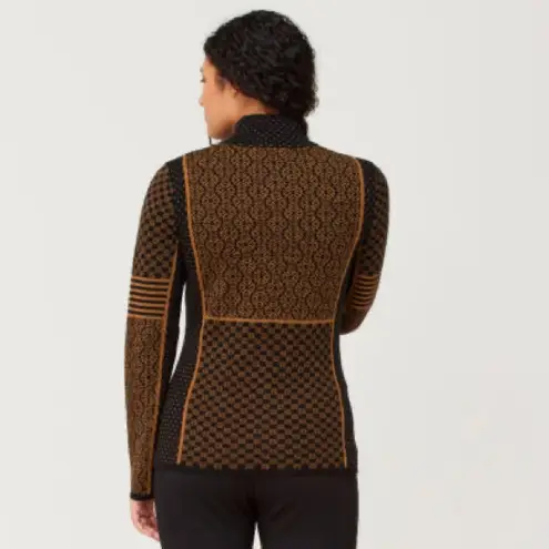 Krimson Klover Pow Zip Neck Merino Wool Sweater Pecan Nordic Jacquard Medium Tan