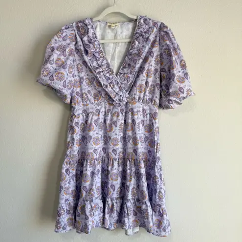 Pink Ripple Paisley‎ Lilac Ruffle Mini Cocktail Dress Women’s Lightweight Size L Purple Size L