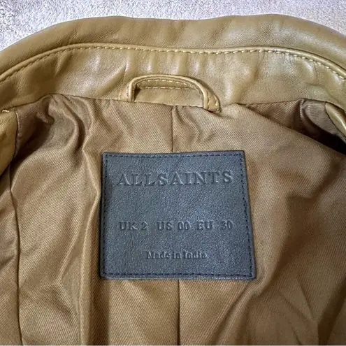 All Saints Balfern Leather Jacket Women US00 Moto Tan Camel Mustard