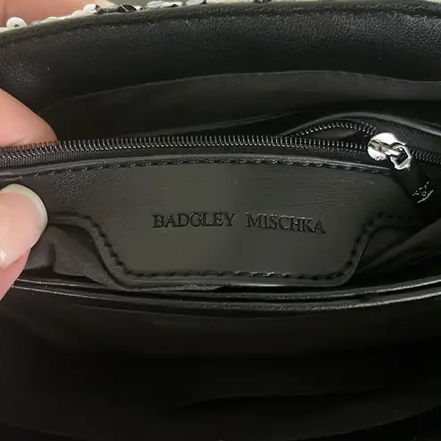 Badgley Mischka Black & White Zebra Print Sequin Embellished Crossbody Handbag