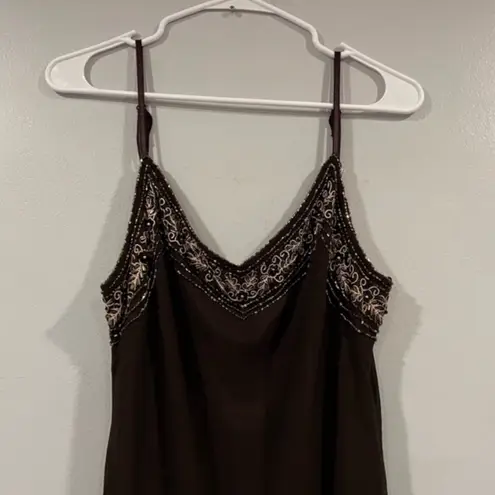 Jkaara Y2K Brown Beaded Sleeveless Tunic Dress Top 12 Petite Size 12P