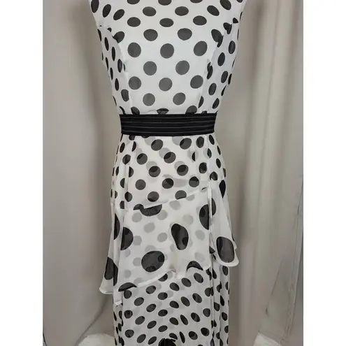 New York & Company Sleeveless Polka Dot Ruffle Maxi Dress Black and White Small