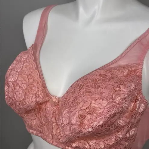 Delicates Vintage Size 48D Bra Unlined Sling Style Wire Free Melon Pink Lace
