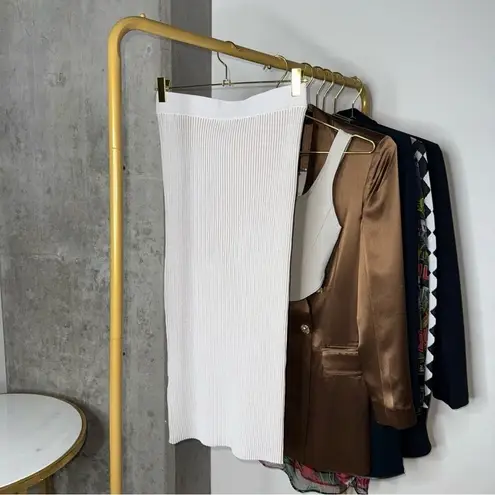 ANINE BING Julian Ribbed Knit Pencil Stretch Fitted Skirt in Ivory Cream