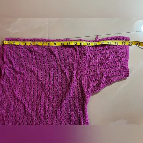 Catherines womens crochet open cardigan sweater orchid pink elbow sleeve 3X