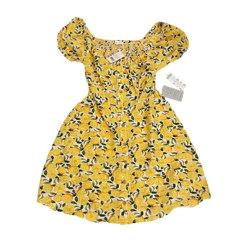 Bailey blue NWT Lemon Print Mini Dress Square Neck Puff Sleeve Smocked Fruit New