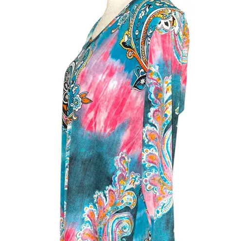 Simply Obsessed Paisley Print Teal and Pink Women's Top Blue Size L