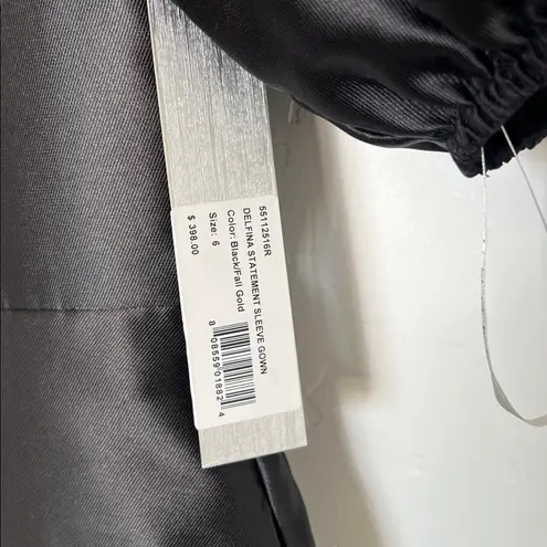 Delfina Statement Sleeve Gown Black Fall Gold Metallic Formal Dress Size 6 NWT