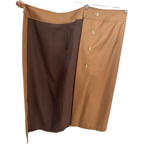 Vintage OOAK high waisted Brown wrap maxi skirt gold button closing large