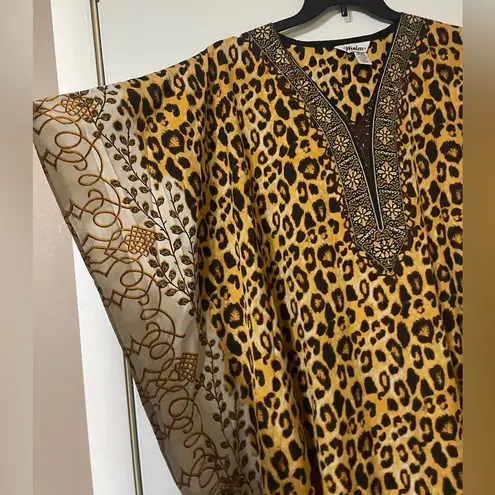 Vintage Winlar Kaftan~Gold Satin Leopard Print V