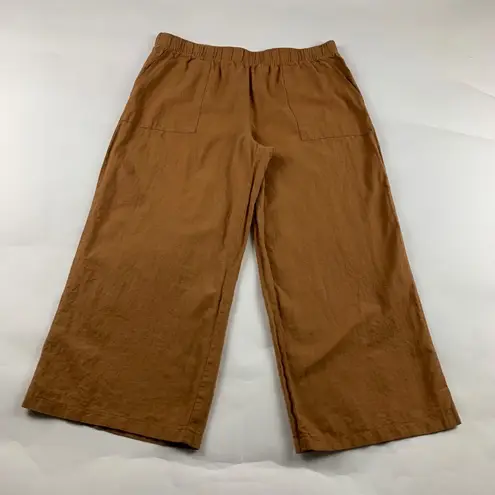 Felina Bronze Clay Linen Blend Wide Leg Cropped Pant M