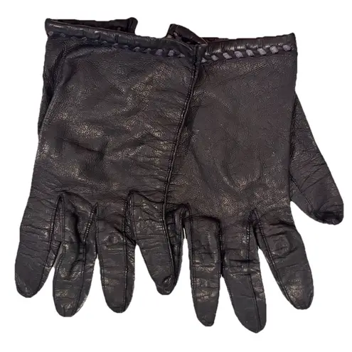 Antique Vintage Women's Real Kid Leather Gloves Made in France Black Sz 7