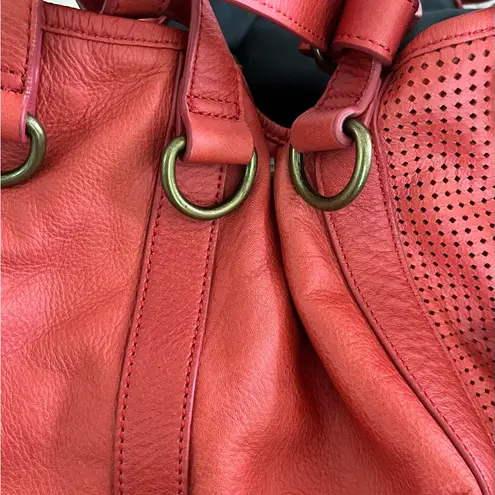 Joelle Hawkins Soft Leather Slouchy Erin Large Perforated Lined Hobo Red