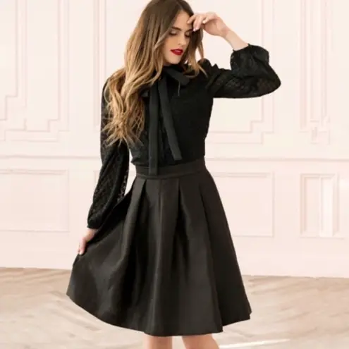 Rachel Parcell Textured Dot Black Blouse with Bow Collar Holiday Size XL