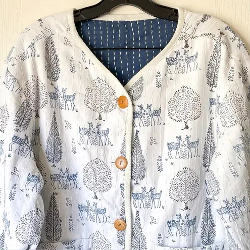 Emerson Fry Reversible Quilted Jacket Twin Fawn Organic Cotton Blue Large EUC