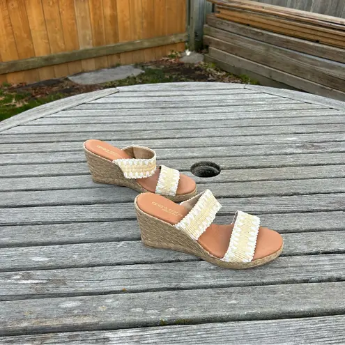 Andre Assous NOLITA STITCHED RAFFIA ESPADRILLE WEDGE size 37 or 6.5 us Tan