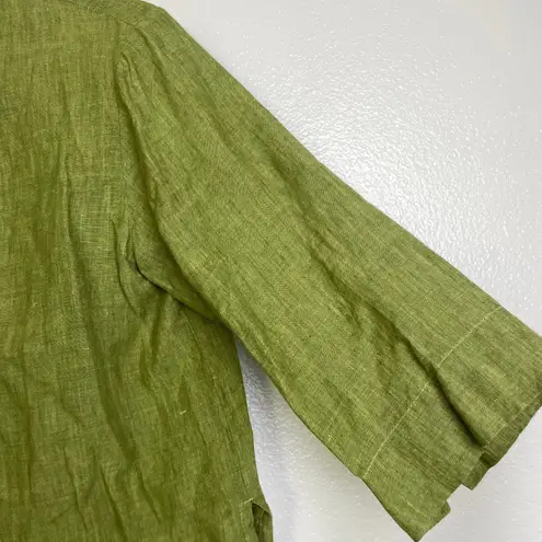 Bryn Walker Linen Top Womens Small Green Button Up Boxy Lagenlook Cropped USA