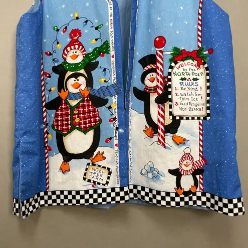 Daisy Kingdom Vest Holiday Christmas Winter Teacher Penguins North Pole Festive Blue Size L
