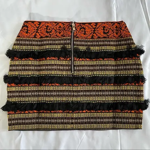 English Rose New Frayed Fringe Embroidered Striped Bandage Mini Skirt