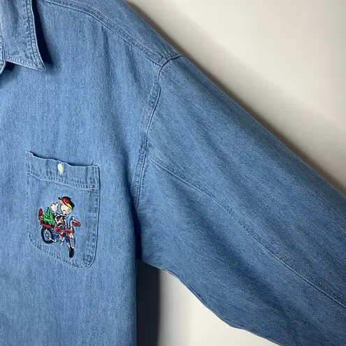 Vintage Beetle Bailey Chambray Button Up Shirt Sz XL Cotton Blue
