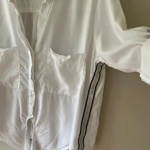 Bella Dahl Sz L Tencel Pockets Tie Front Shirt V Neck Blouse White Blouse