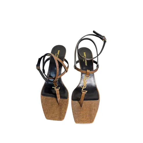 Saint Laurent NIB Cassandra 60mm Leather Sandals in Macadamia Brown Size 39.5