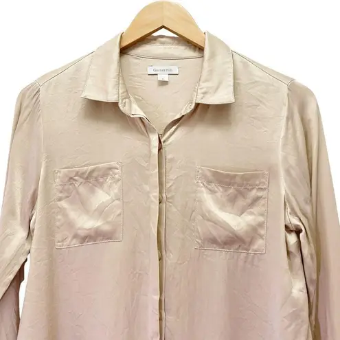 Garnet Hill 100% Silk Blouse Button Front Long Sleeve in Champagne Taupe Size 4