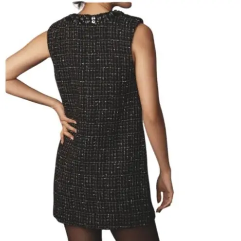Maeve Anthropologie Sequin Embellished V-Neck Tweed Mini Dress Black Size XS