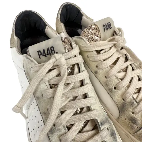 P448 Thea Platform Sneakers White Leather Metallic Heel Size 38/ US 7.5/8