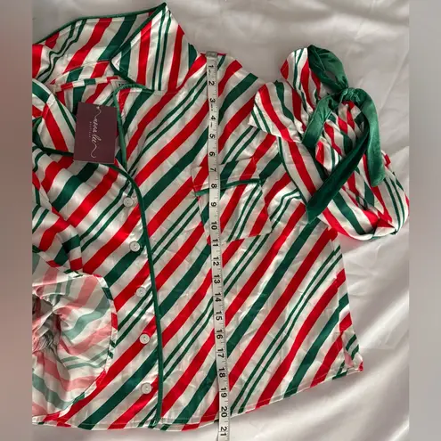 Rareraw Velvet Stripe Ribbon Knot Candy Cane Christmas 2pcs Pajama Set M Red Size M