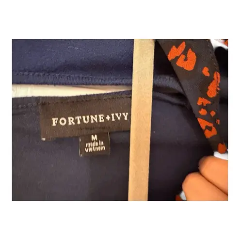 Fortune + Ivy Navy Red Abstract Print Blouse Flutter Sleeve Office Casual M - Image 2