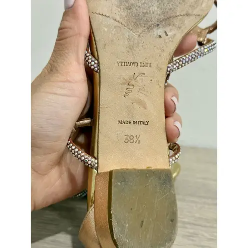 Rene Caovilla Crystal Embellished Flat Strappy Sandals Gold Women's 38.5 / 8.5