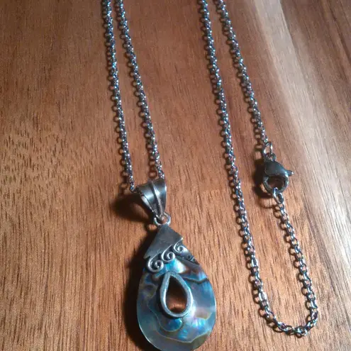Abalone Sterling Silver Pendant Stainless Steel Necklace