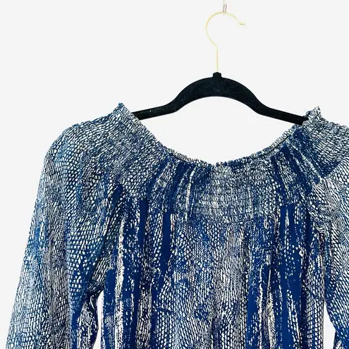 Veronica M Navy Blue & Cream Snakeskin Print Smock Mini Dress