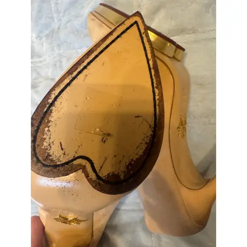 Charlotte Olympia Suede Platform Pumps Heel Shoes Beige Gold Italy 39.5