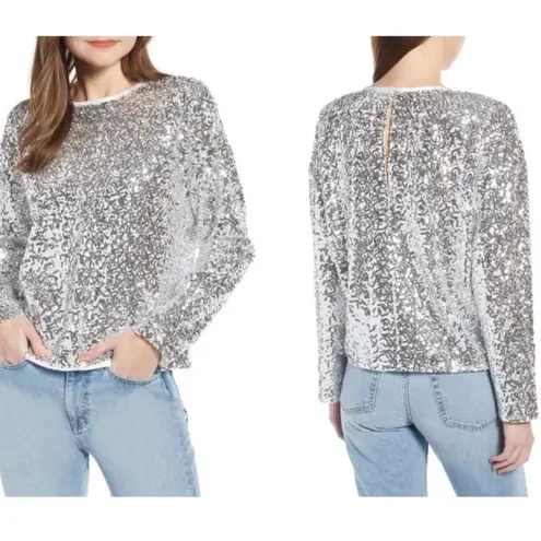 Something Navy  All Over Silver Sequin Long Sleeve Blouse