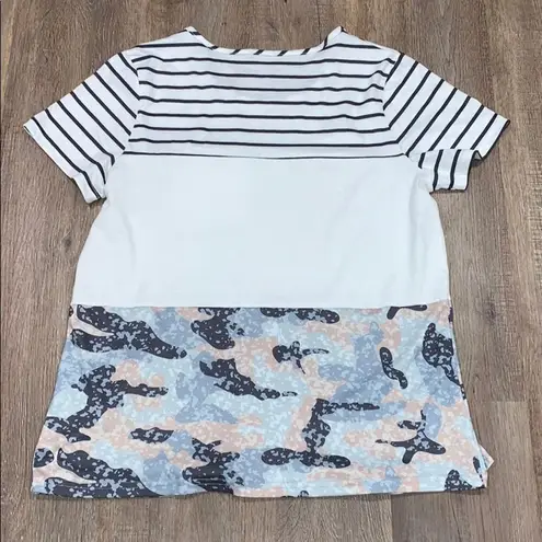 Pocket Short Sleeve Tee w/ Stripes & Camo, M White Size M