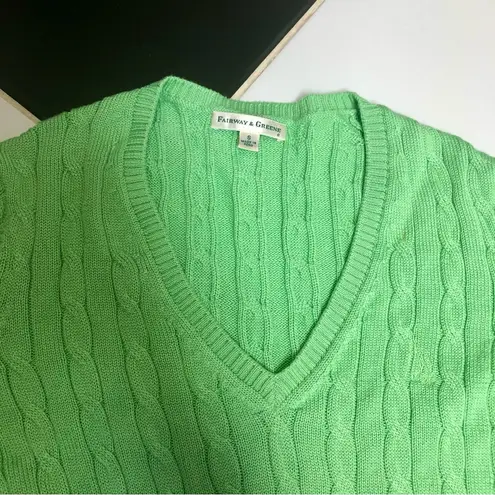 Fairway & Greene Light Green Avocado Lime Cable Knit V