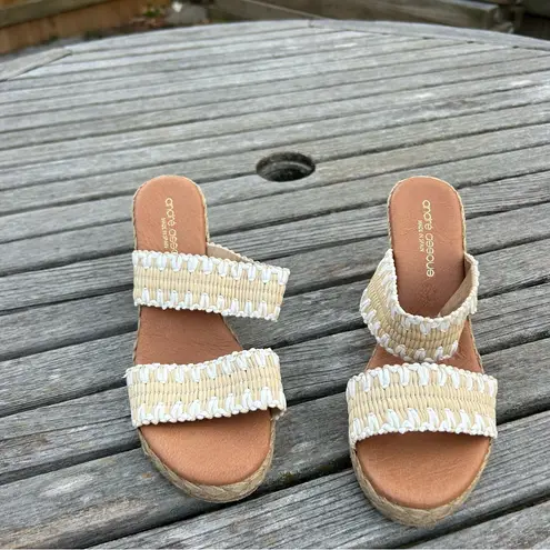 Andre Assous NOLITA STITCHED RAFFIA ESPADRILLE WEDGE size 37 or 6.5 us Tan