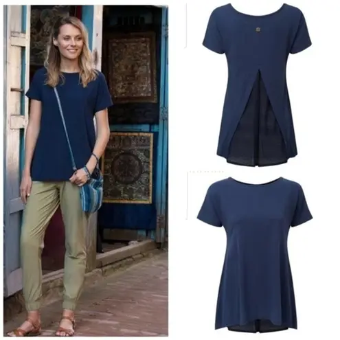 Sherpa Adventure Gear NWT ‘Maya’ top inverted lace inset back L Blue Size L